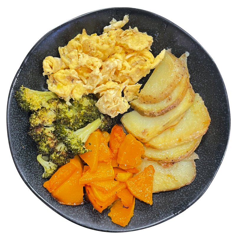 Huevo con verduras y patatas