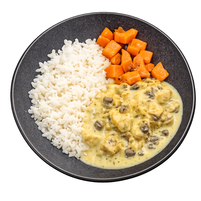 Pollo con coco, curry y pasas