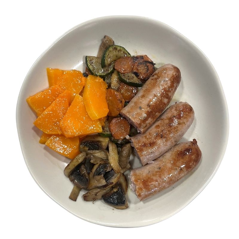 Butifarra con verduras asadas