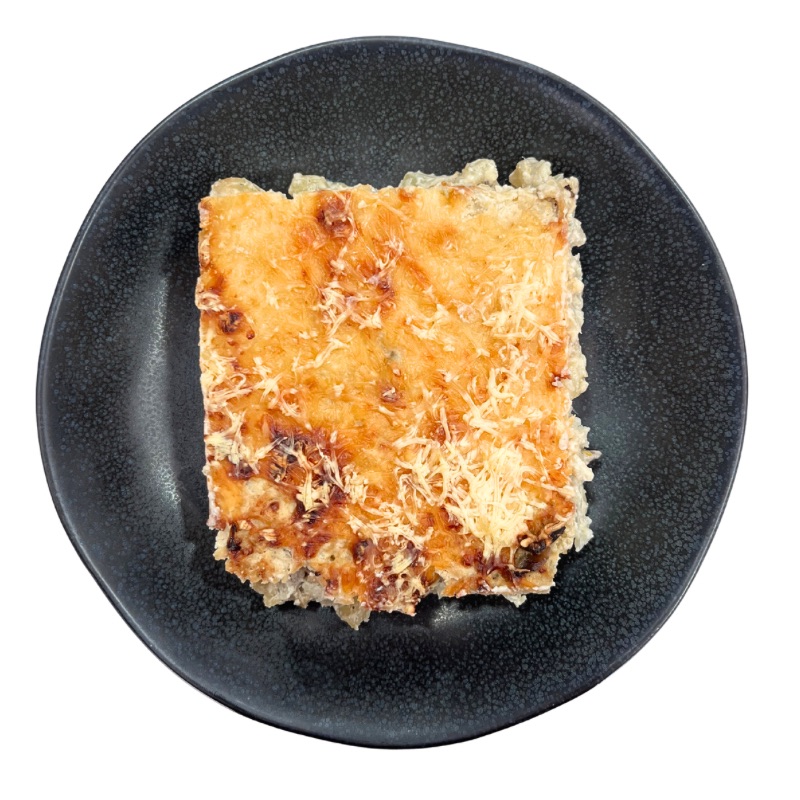 Coliflor gratinada con queso azul y setas