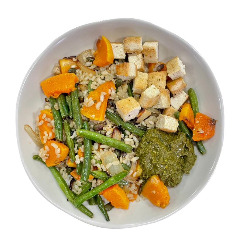 Arroz integral con crema de espinacas india y tofu