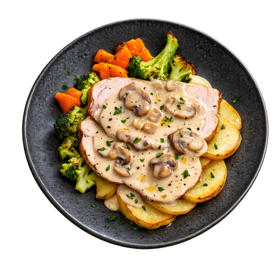 Lomo asado en salsa cremosa de setas